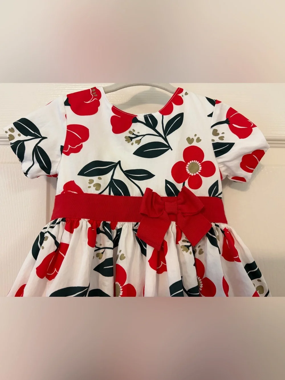 Carter's Baby Girl Floral Dress 12 Months Red White Holiday Party Bow
